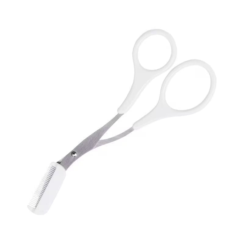 White eyebrow trimmer scissor with comb