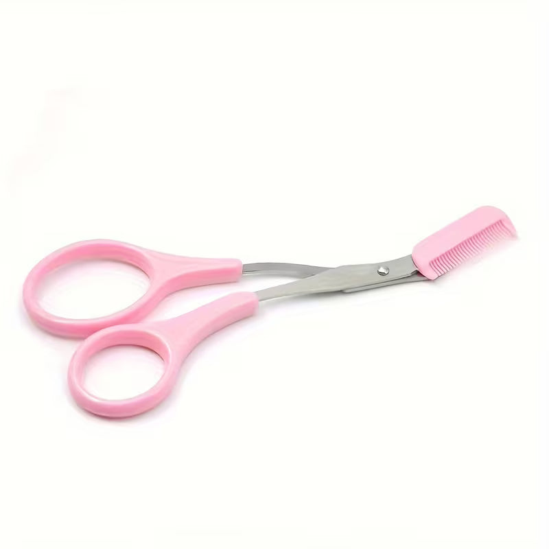 Pink eyebrow trimmer scissor with comb