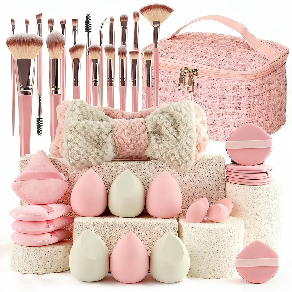 Pink Makeup Kit – 21/22/41pcs Luxury Brush & Sponge Set