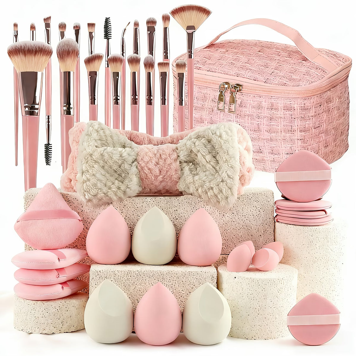Pink Makeup Kit – 21/22/41pcs Luxury Brush & Sponge Set