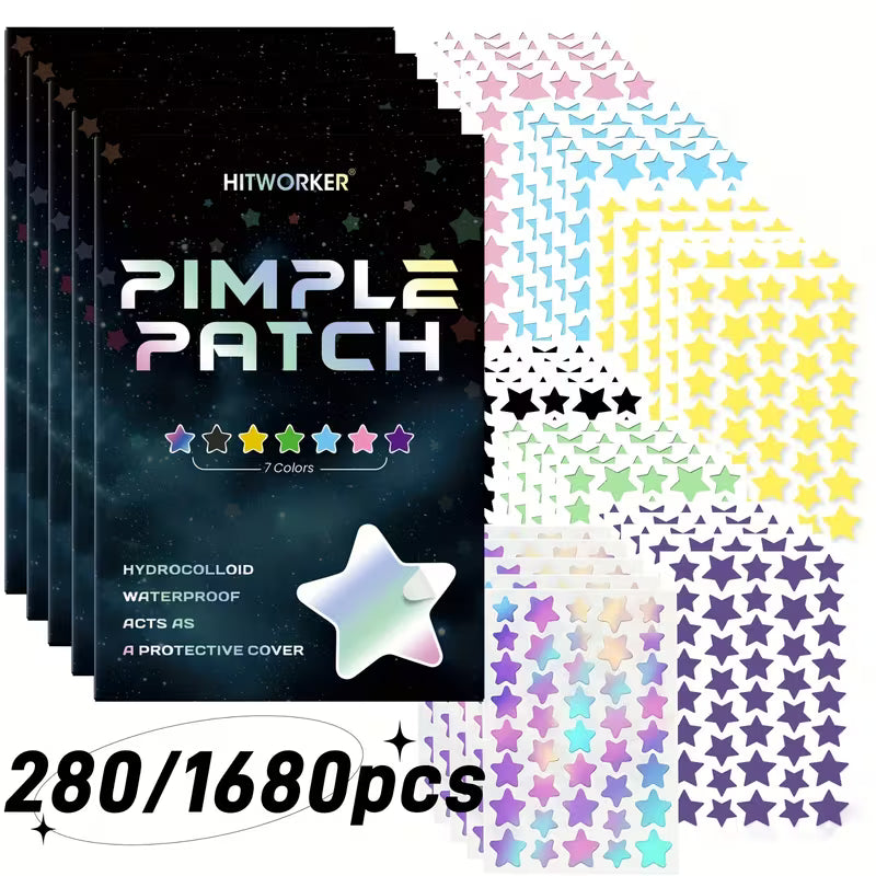 Star pimple patches spread out showing all 7 colors