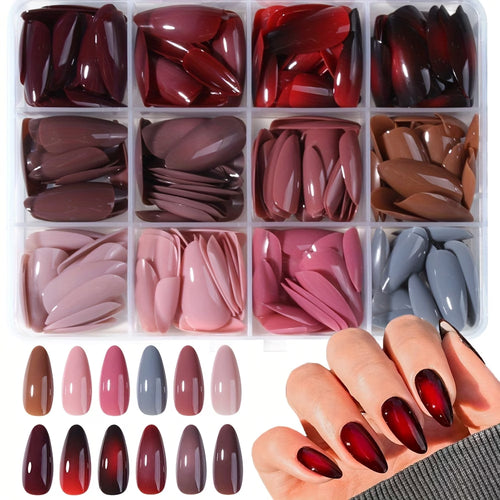 Almond-Shaped Press-On Nails – 144pcs Red Ombre